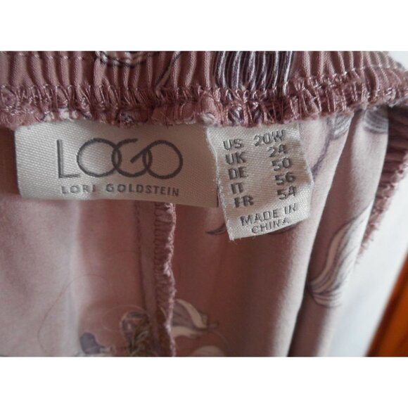 QVC LOGO Lori Goldstein Wide leg Capri Pants Sz 20W floral Dusty mauve - Picture 6 of 8